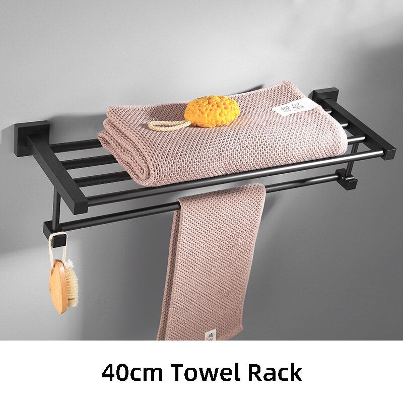 Black Towel Bars Bathroom Towel Hanger Aluminum Alloy Bathroom Accessories Towel Rack Towel Ring Toilet Brush Storage Shelf - Provence Home Living Store