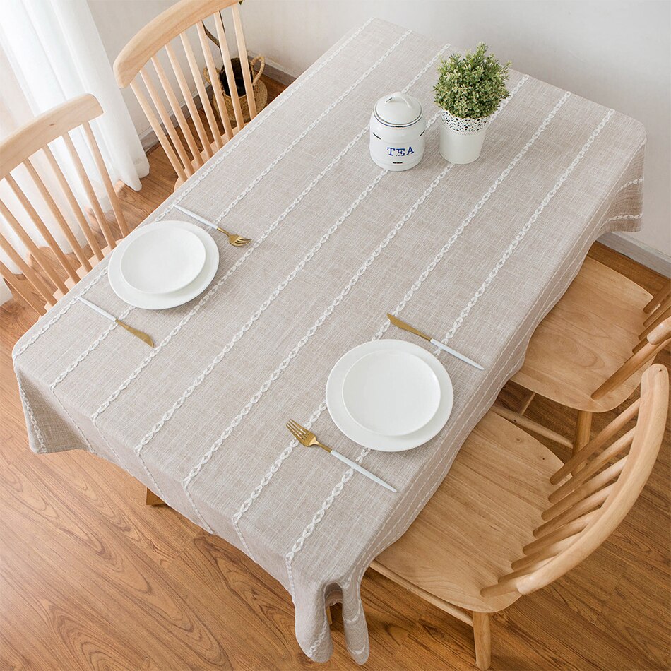 Linen Cotton Striated Embroidery Tablecloth,Nordic Rectangular Table Cover,for Kitchen Dinning Tabletop,Coffee Table Decor - Provence Home Living Store