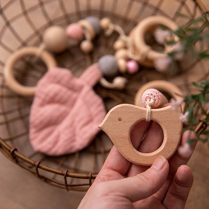 Baby Teether Wooden Gym Play Montessori Wooden Animal Rodent Ring Bead For Kid Teeth Pendant Mobile Bed Holder Baby Products Toy - Provence Home Living Store