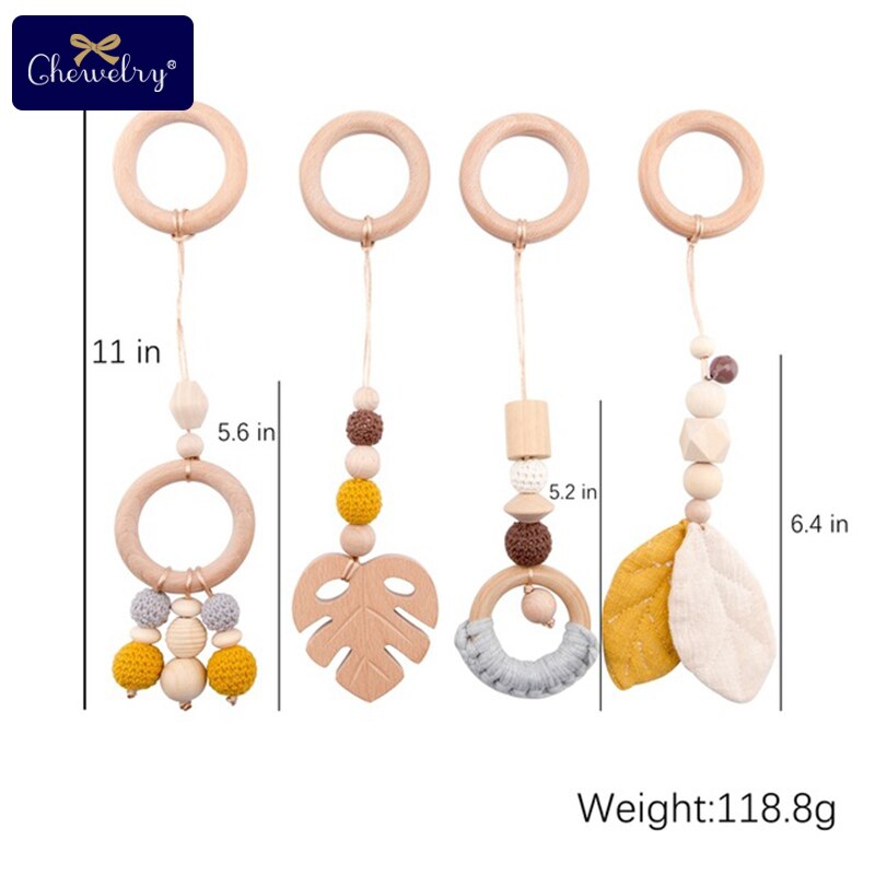 Wooden Teether Baby Play Gym Pacifier Clip Chain Silicone Beads Personalize Dummy Clip Baby Teether Stroller Toys Pram Clip Bell - Provence Home Living Store