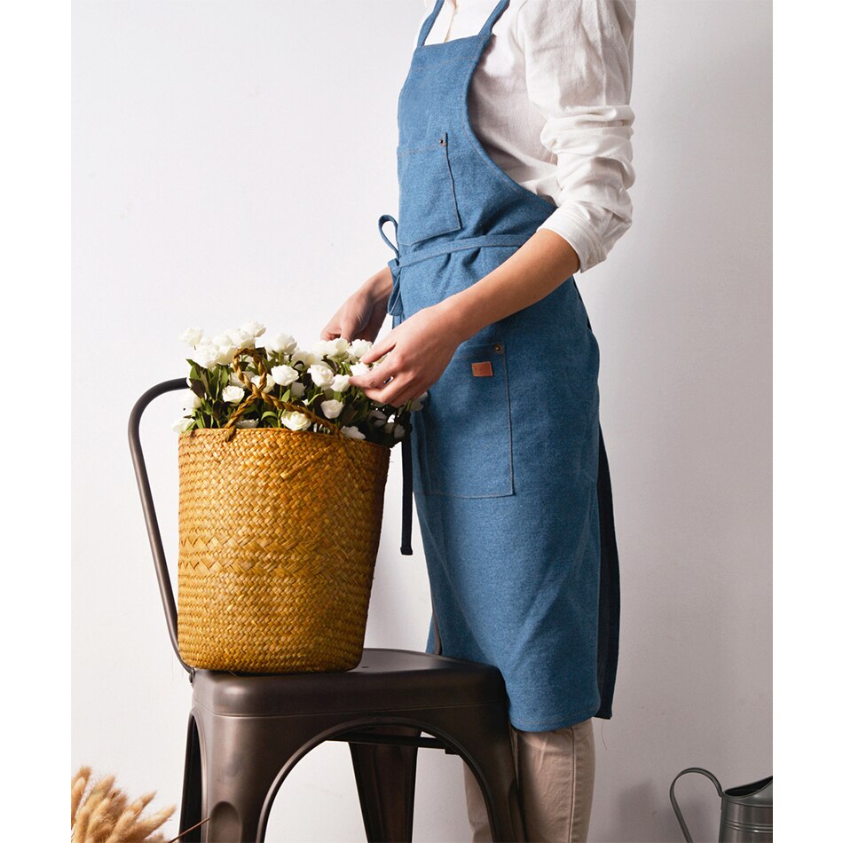 Cotton Denim Aprons Gardening Coffee Shop Kitchen Cooking Baking BBQ Cleaning Painting Restaurant Stylish Design Florist Apron - Provence Home Living Store