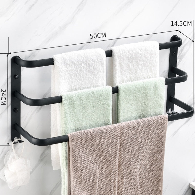 Wall Mounted Towel Rack Towel Hanger Rail Space Aluminum Black Towel Bar Rail Matte Black Towel Holder Bathroom Accessories - Provence Home Living Store