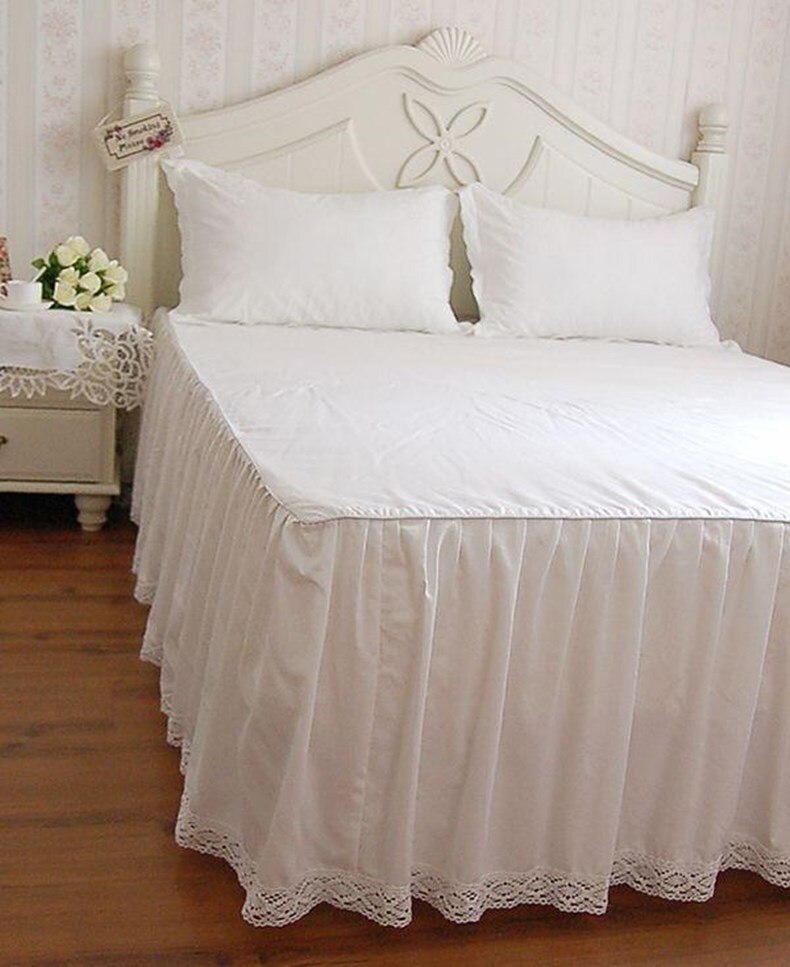 Super soft bed skirt European flower embroidery 100% satin cotton bedspread bed sheet for wedding decoration elegant bed cover - Provence Home Living Store