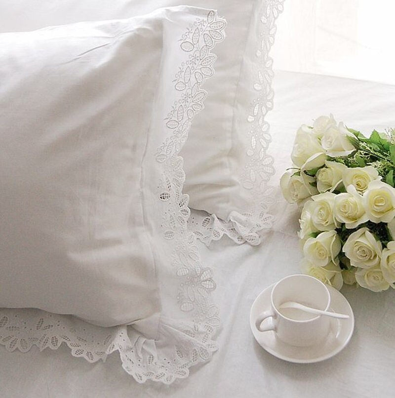 New European style white embroidered pillow cover 100% cotton comfortable pillow sham decorative pillowcase bedding accessory - Provence Home Living Store