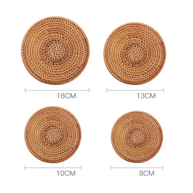 Cup Mat Round Natural Rattan Hot Pad ,Hand Woven Hot Insulation Placemats Table Padding Kitchen Decoration Accessories - Provence Home Living Store