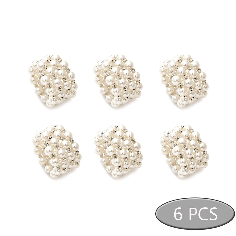 6PCS Pearl Napkin Buckles,Delicate Handmade Wide Round Napkin Holder Rings,for Dinner Parties Wedding Dining Table Setting Decor - Provence Home Living Store