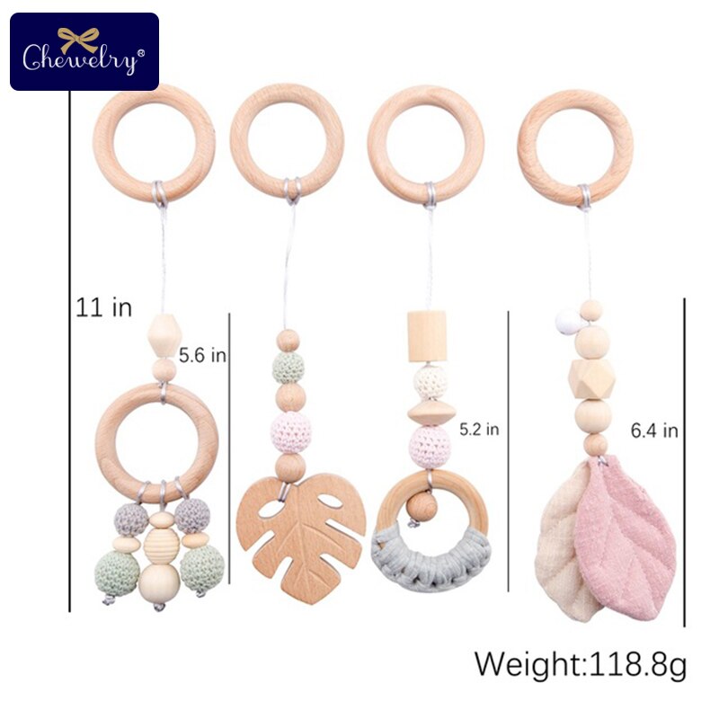 Wooden Teether Baby Play Gym Pacifier Clip Chain Silicone Beads Personalize Dummy Clip Baby Teether Stroller Toys Pram Clip Bell - Provence Home Living Store