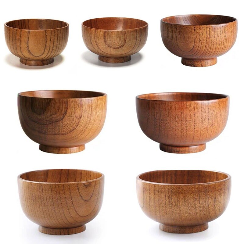 Acacia Wood Serving Bowl For Fruits or Salads Japanese Style Single Bowl Wood Rice Soup Bowl Food Container Kitchen Tableware - Provence Home Living Store