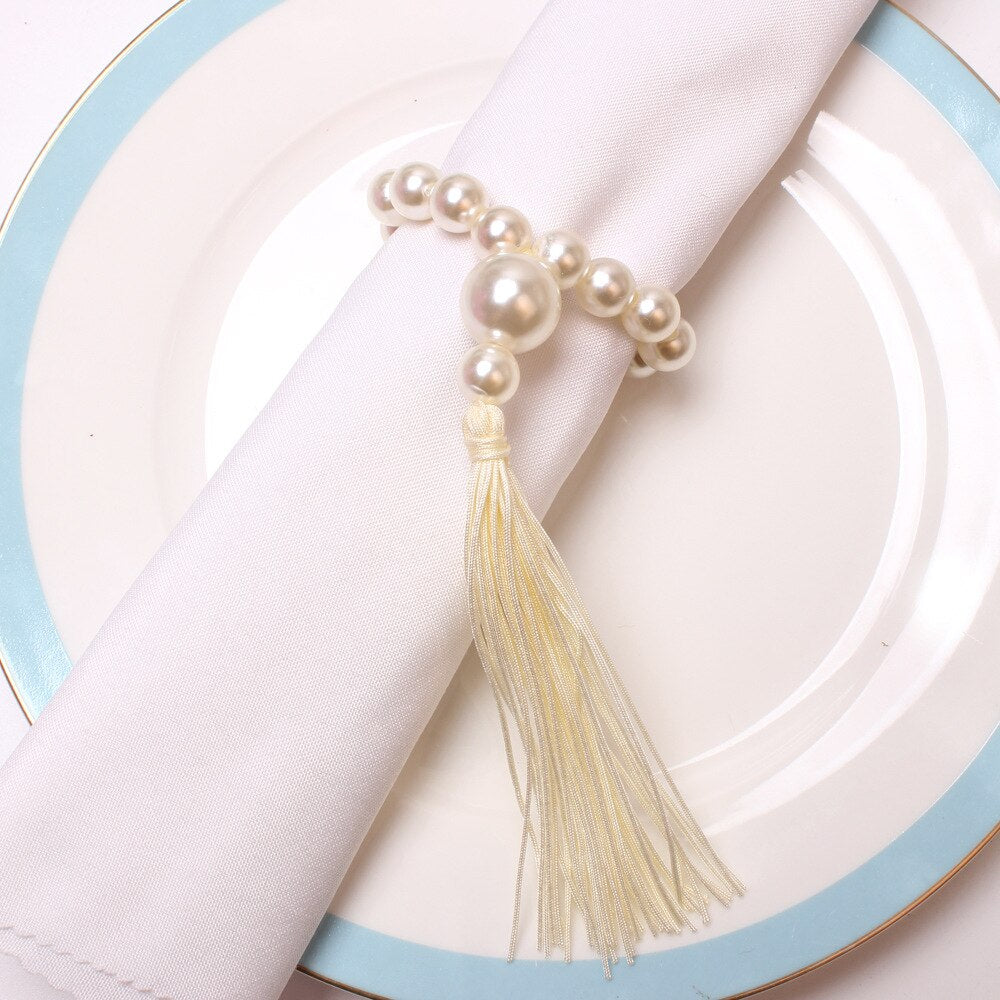 4PCS Pearl Tassels Napkin Buckles,Wedding Easter Napkin Rings,for Dinner Parties Dining Event Design Table Decoration - Provence Home Living Store