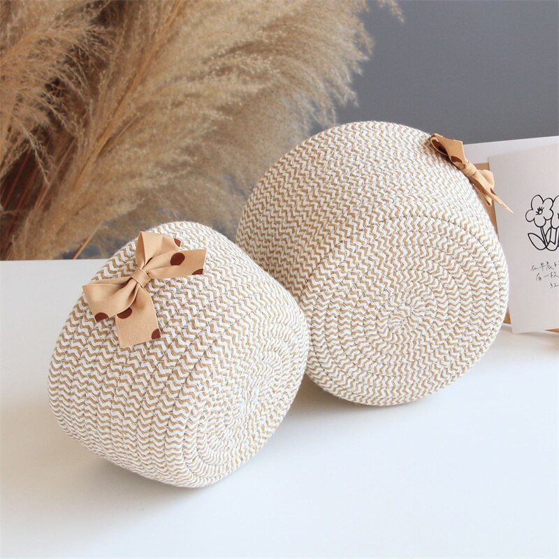 Bowknot Cotton Rope Storage Basket Weaving Nordic Sundries Baby Toys Dirty Clothes Finishing Baskets Desktop Small Organizer Box - Provence Home Living Store