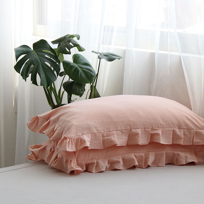 2PCS 100% Cotton Pillowcases Solid Color Ruffled Pillow Cover Home Bedroom Living Room Decorative Cushion Cover pillowcase - Provence Home Living Store