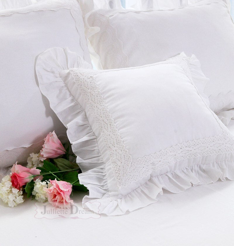 European ruffle cushion cover white Lace Satin cotton seat sofa cushion case bedding pillowcase car pillow cover throw pillows - Provence Home Living Store