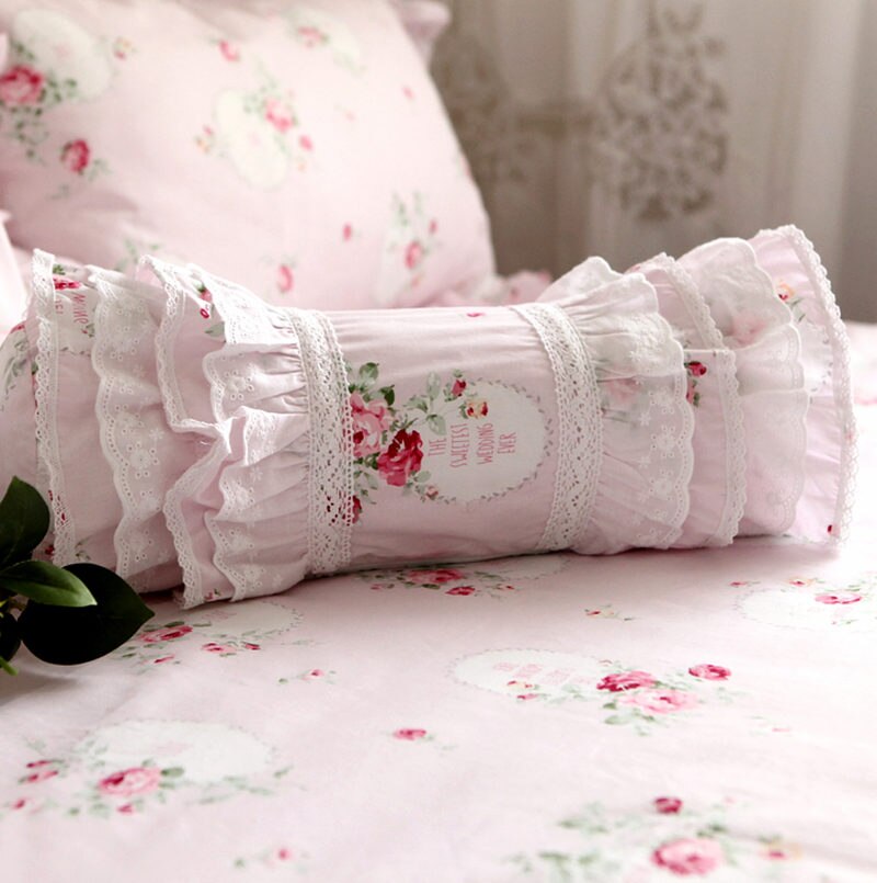 Elegant embroidered cushion decorative bedding pillow European candy cushion princess ruffle lace lumbar pillow sofa hand rests - Provence Home Living Store