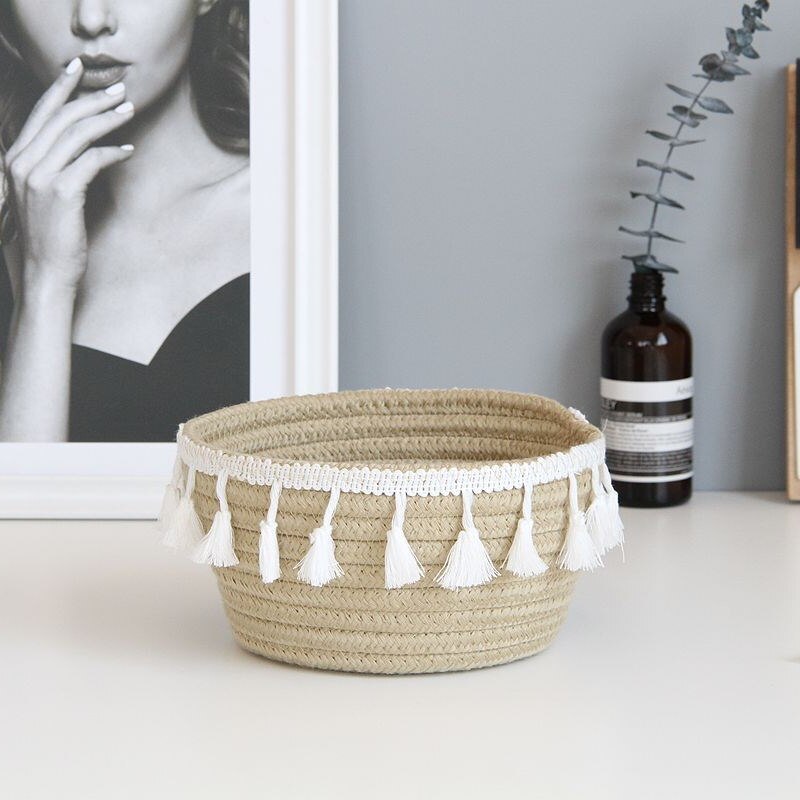 Nordic Cotton Rope Storage Baskets With Tassel Handmade Woven Dirty Clothes Laundry Basket Desktop Sundries Organizer Hamper - Provence Home Living Store