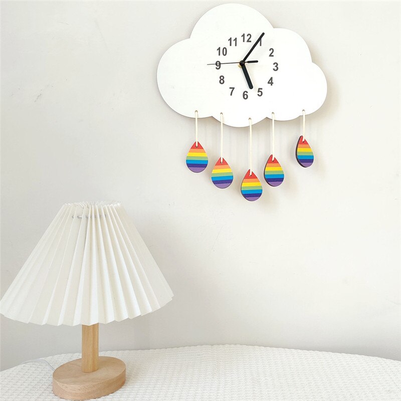 INS Nordic Wooden Cloud Wall Clock Kids Room Decoration Ornaments Digital Wood Mute Silent Clocks Furnitures Nursery Photo Props - Provence Home Living Store