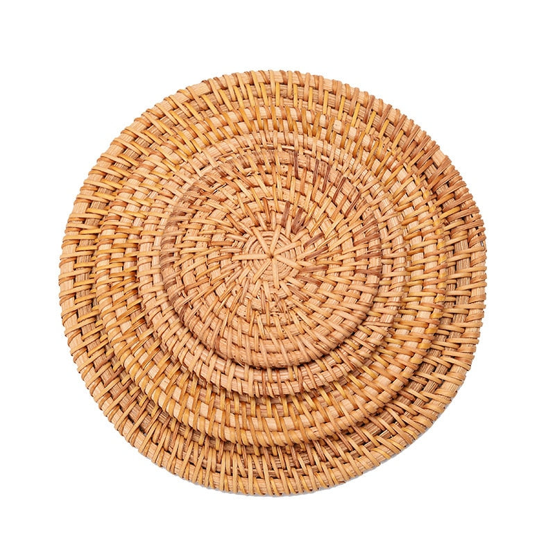 Cup Mat Round Natural Rattan Hot Pad ,Hand Woven Hot Insulation Placemats Table Padding Kitchen Decoration Accessories - Provence Home Living Store