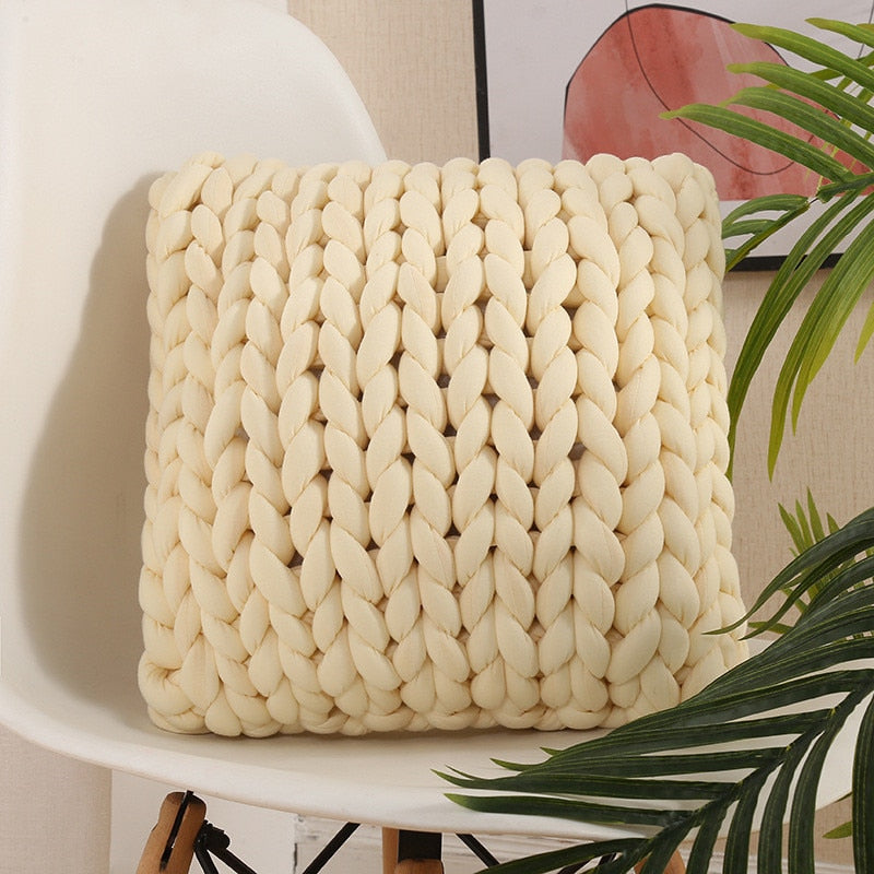 Square Chunky Wool Pillow Handmade Knitting Cushions INS Nordic Braided Cushion For Kids Room Decoration Sofa Bed Throw Pillows - Provence Home Living Store