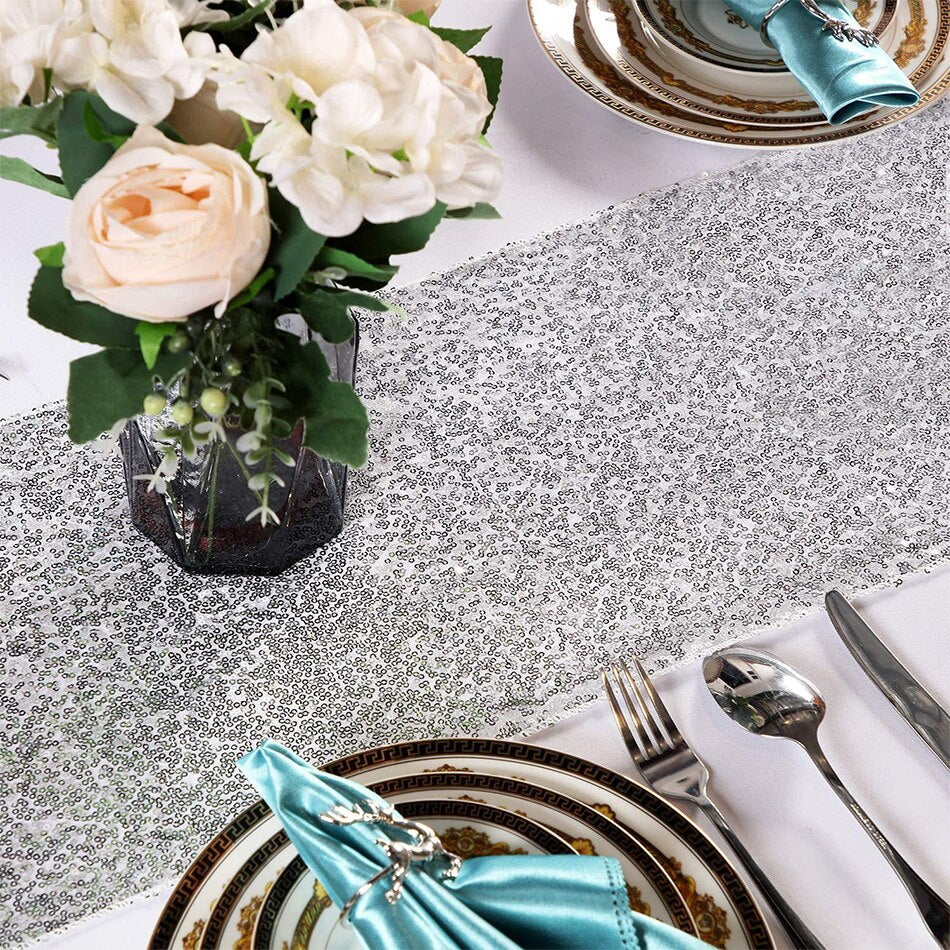 Sequin Table Runner Sparkly Event Party Supplies Fabric Decorations for Holiday Bridal Wedding Birthday Christmas Cloth Decor - Provence Home Living Store