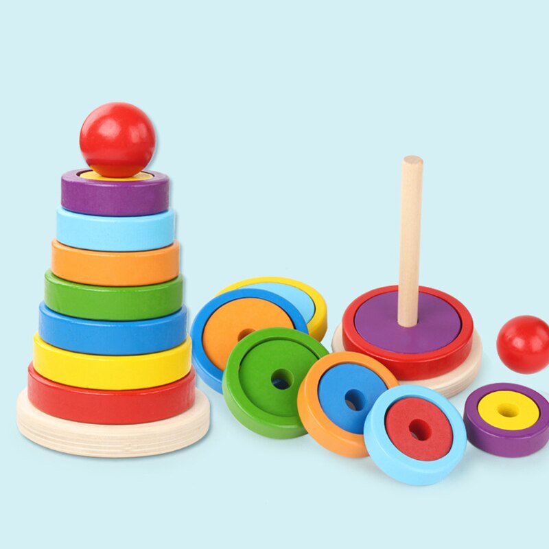 Montessori Puzzle Game Kids Toys Rainbow Tower pyramid Nesting Stacking Baby Shape Games Toy Children DIY Birthday Present Toys - Provence Home Living Store