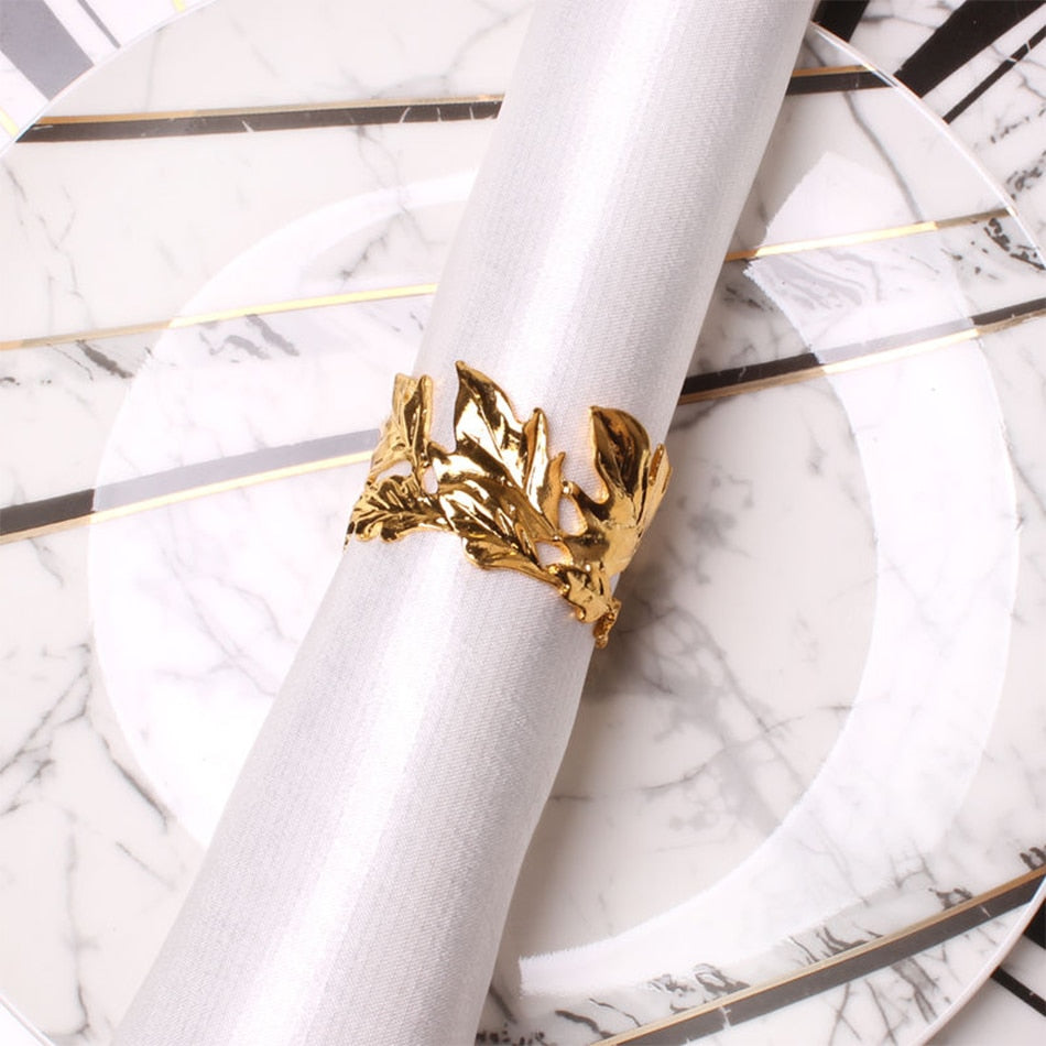 6PCS Gold Silver Wedding Decoration Napkin Ring,Metal Napkin Buckle,for Festival Dinner Parties Dining Table Banquet Feast - Provence Home Living Store