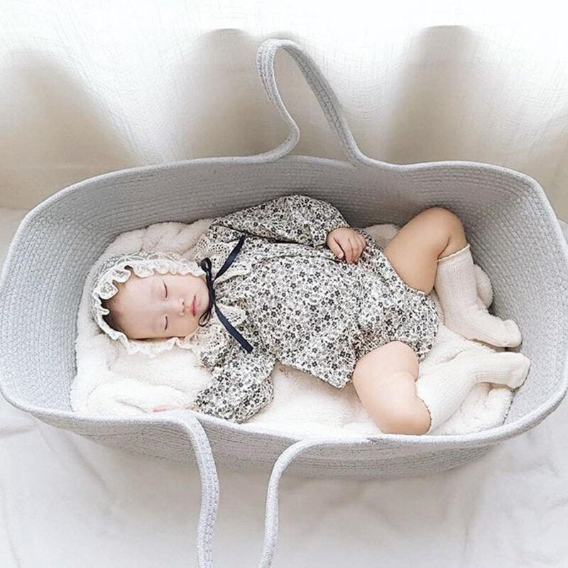 Portable Baby Moses Basket Carrier Cotton Rope Woven Crib Newborn Sleeping Bed Cradle Bassinet Nursery Decoration - Provence Home Living Store