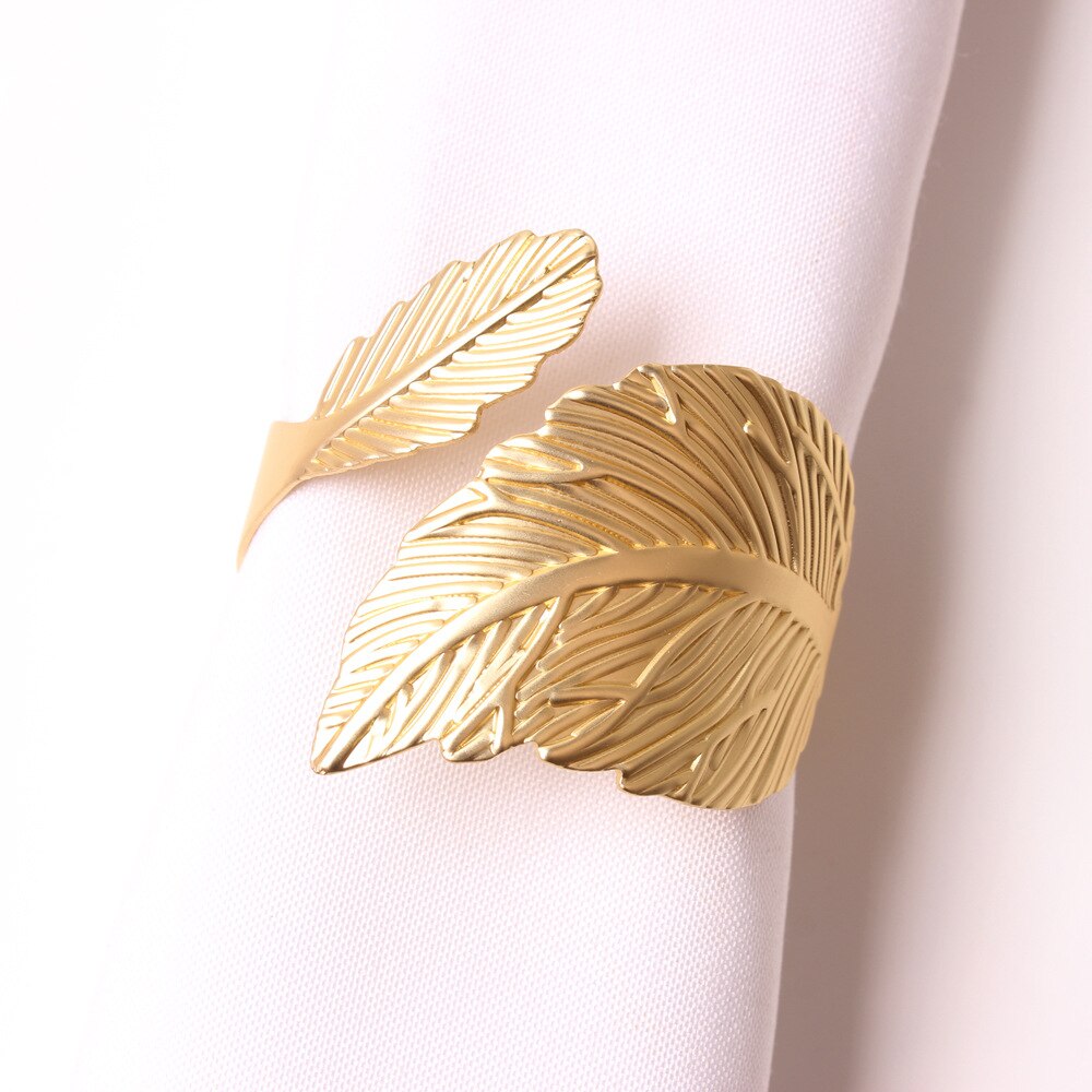 6PCS Leaf Napkin Buckles,Gold Silver Feather Napkin Rings,Wedding Event Decor Crafts Holder Handmade Home Party Supplies - Provence Home Living Store