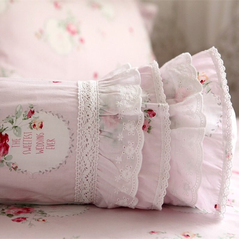 Elegant embroidered cushion decorative bedding pillow European candy cushion princess ruffle lace lumbar pillow sofa hand rests - Provence Home Living Store