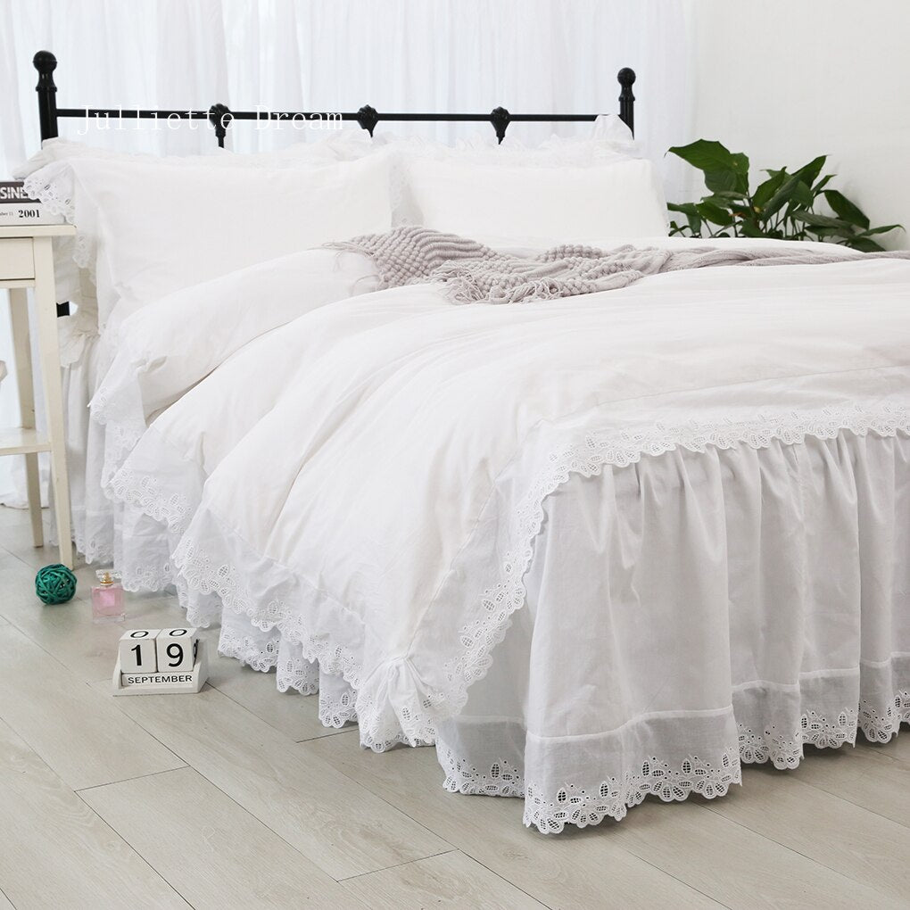 Super elegant bedding set ruffle lace king size bedding set Luxury bedding sets duvet cover home quilt case bed sheet set new - Provence Home Living Store