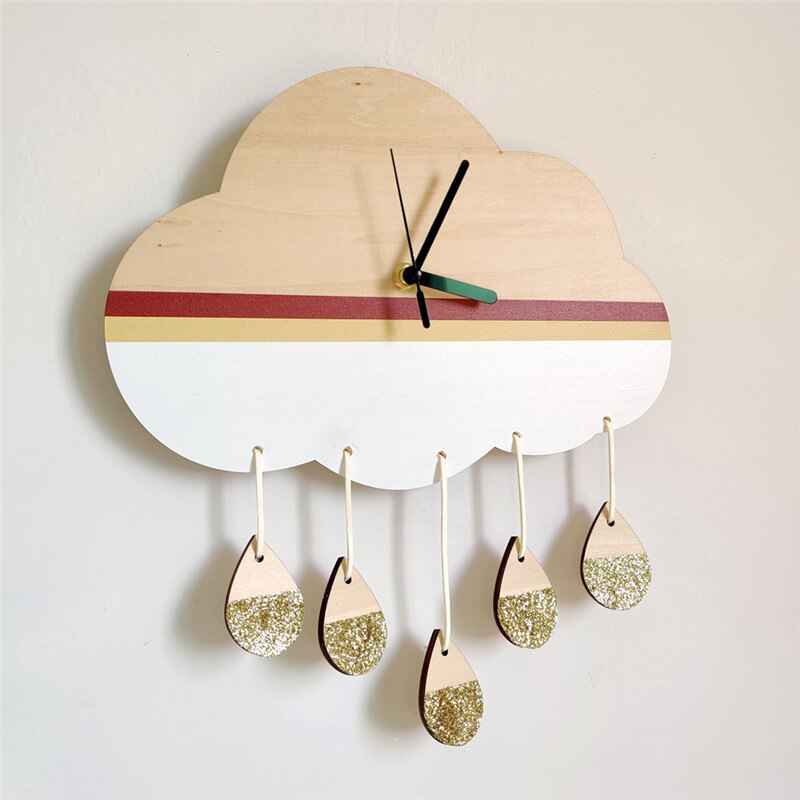 INS Nordic Wooden Cloud Wall Clock Kids Room Decoration Ornaments Digital Wood Mute Silent Clocks Furnitures Nursery Photo Props - Provence Home Living Store