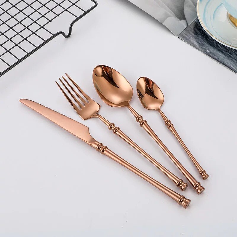 Stainless Steel Cutlery Set Gold Dinnerware Set Forks Knives Spoons Dinnerware Korean Food Cutlery Kitchen Accessories - Provence Home Living Store