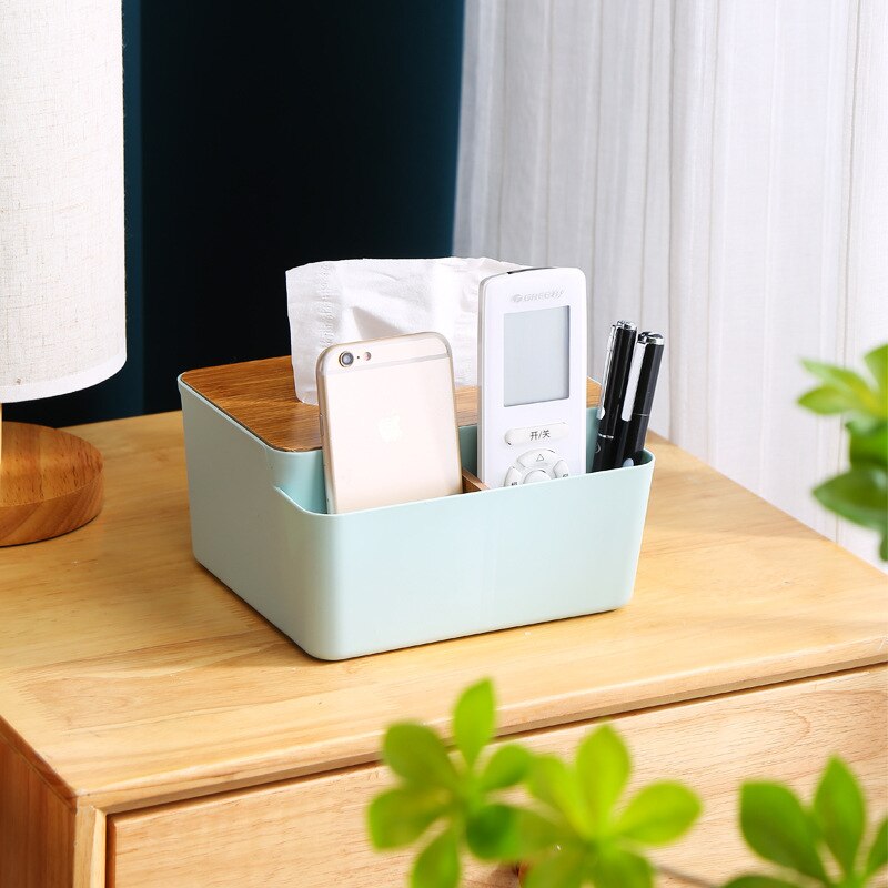 Tissue Storage Box Multi Function TV Remote Control Dining Table Desktop Tissue Box with Bamboo Lid Household Napkin Holder - Provence Home Living Store