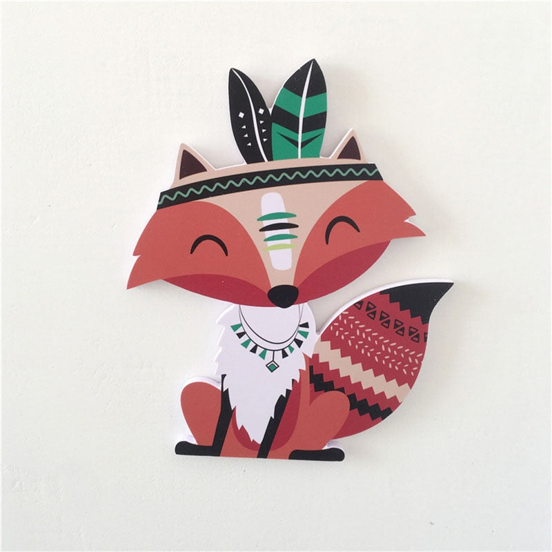 Nordic Wooden Fox Wall Sticker Wood Plastic Anima Fox Bear Squirrel Cactus Kids Room Nursery Decor Home Decoration Accessories - Provence Home Living Store