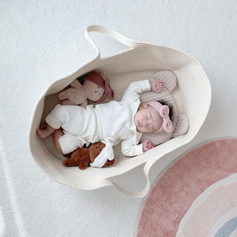 Portable Baby Moses Basket Carrier Cotton Rope Woven Crib Newborn Sleeping Bed Cradle Bassinet Nursery Decoration - Provence Home Living Store