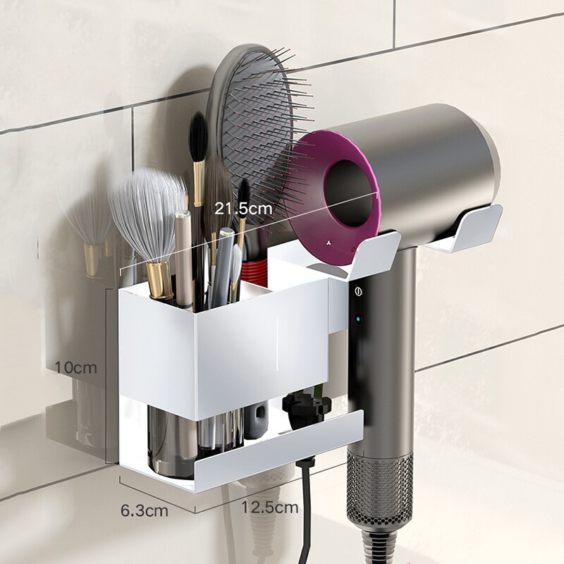 Wall Mounted Hair Dryer Holder - Blow Dryer Holder for Dyson Black Bathroom Storage Rack Multi-function Cosmetic Shelves - Provence Home Living Store