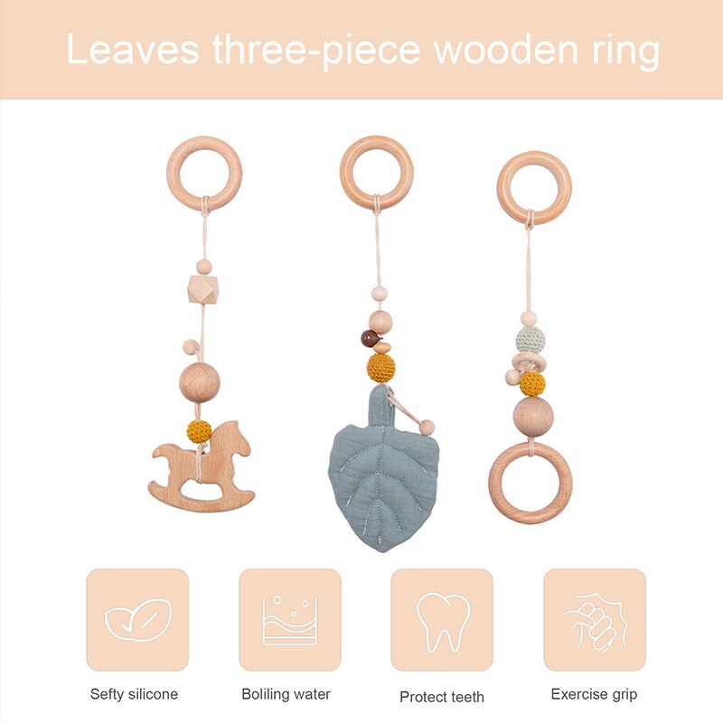 Baby Teether Wooden Gym Play Montessori Wooden Animal Rodent Ring Bead For Kid Teeth Pendant Mobile Bed Holder Baby Products Toy - Provence Home Living Store