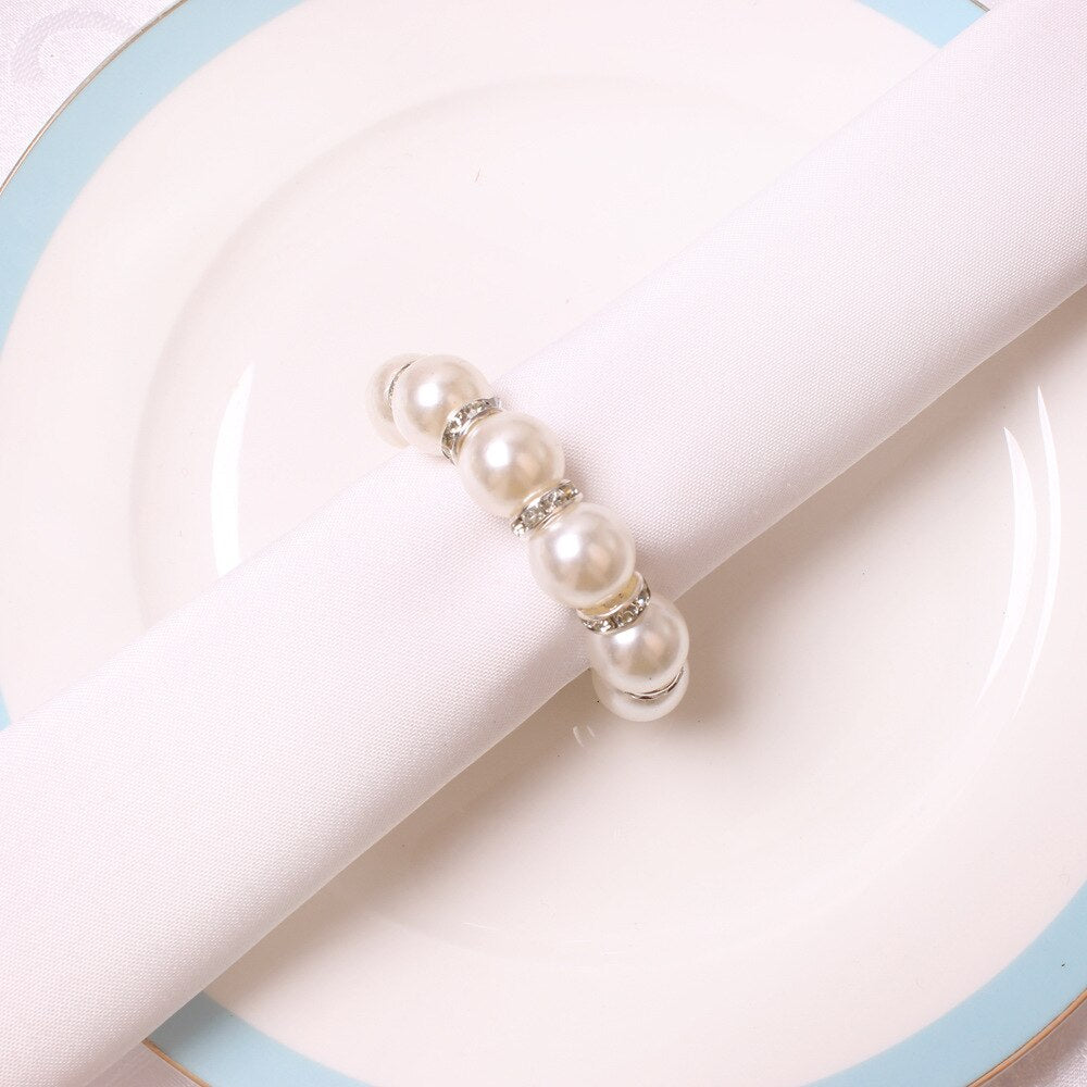 4PCS Pearl Beaded Napkin Buckles,Wedding Easter Rhinestone Serviette Rings,for Dinner Parties Dining Table Everyday Decoration - Provence Home Living Store