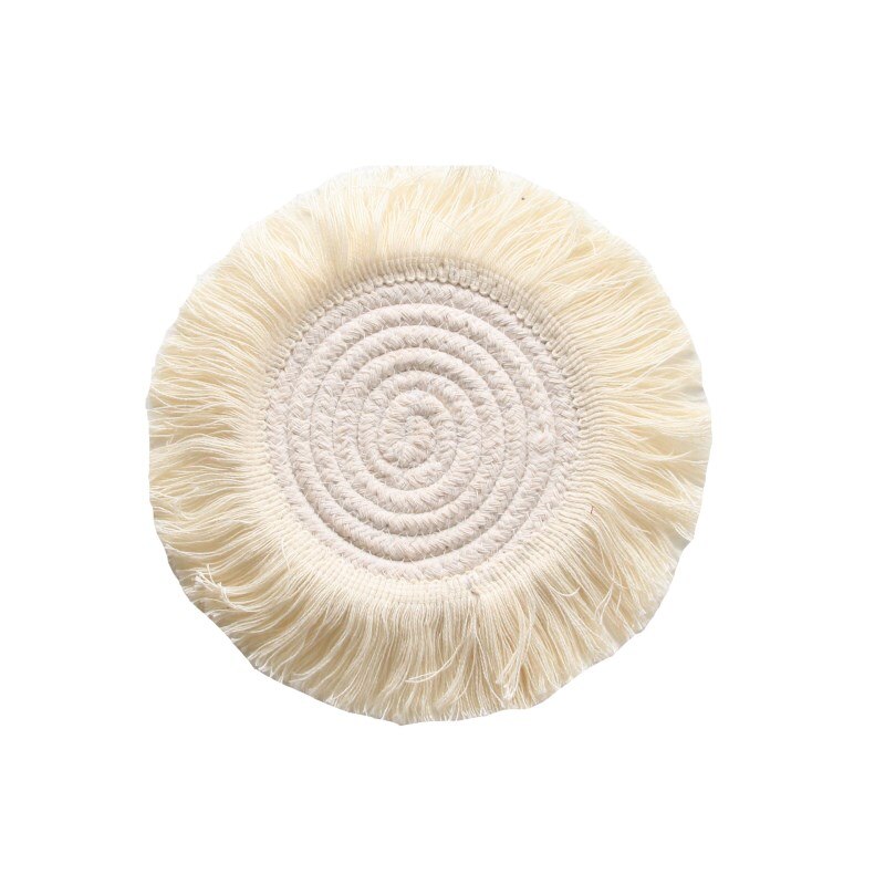 INS Cotton Rope Round Placemats Hand Woven Tassels Table Mat Bowl Pot Insulation Pads Tableware Drink Coaster Home Kitchen Decor - Provence Home Living Store