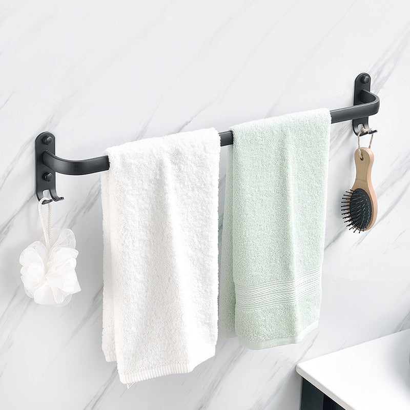 Wall Mounted Towel Rack Towel Hanger Rail Space Aluminum Black Towel Bar Rail Matte Black Towel Holder Bathroom Accessories - Provence Home Living Store