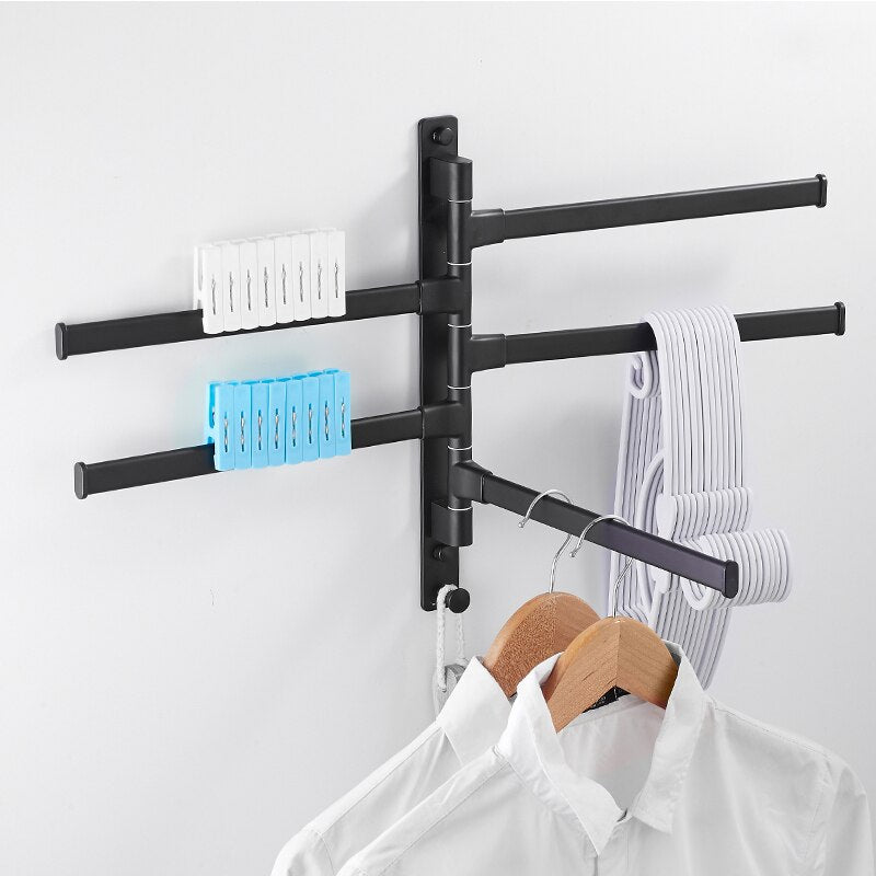 Aluminium Alloy Bathroom Swivel Towel Bar, 2/3/4/5-Arm Swing Hanger Towel Rack with Hook Space Saving Wall Mounted Rotating Towe - Provence Home Living Store