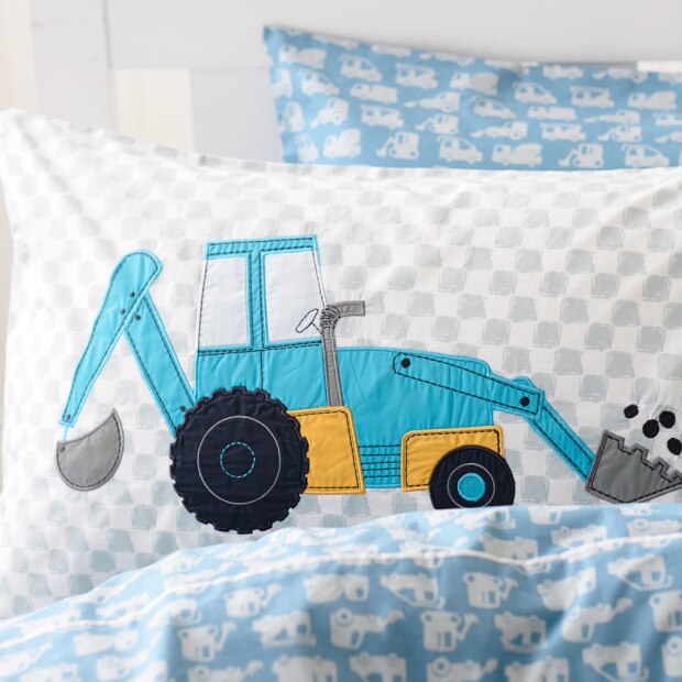 New Embroidered children&#39;s bedding excavators truck quilt cover print bed sheet boy bedroom cartoon textile pillowcase - Provence Home Living Store