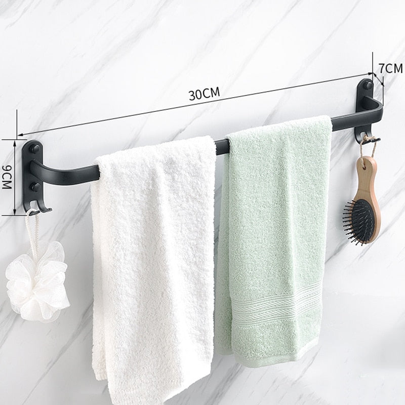 Wall Mounted Towel Rack Towel Hanger Rail Space Aluminum Black Towel Bar Rail Matte Black Towel Holder Bathroom Accessories - Provence Home Living Store