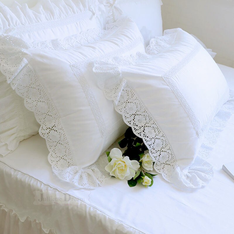 1 piece Princess Pure White Double Layer Lace Flounced Cotton Wedding Pure Cotton Bedding Pillowcase pillow cover fall decor - Provence Home Living Store