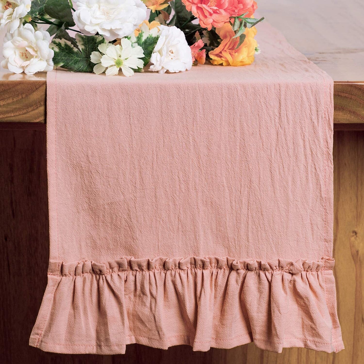 Cotton Ruffles Table Runner Event Party Supplies Fabric Decor Romantic Solid Colour Placemat for Holiday Wedding Christmas Doily - Provence Home Living Store