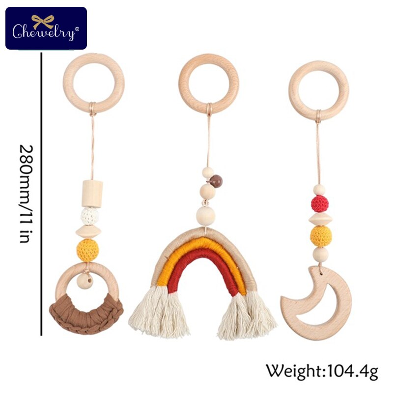 Wooden Teether Baby Play Gym Pacifier Clip Chain Silicone Beads Personalize Dummy Clip Baby Teether Stroller Toys Pram Clip Bell - Provence Home Living Store