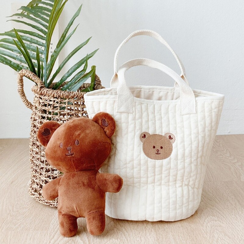 Reusable Embroidery Baby Bag Bear Pattern Cotton Mommy Bags Baby Diaper Changing Bag For Travel Stroller Car Storage Tote Bag - Provence Home Living Store