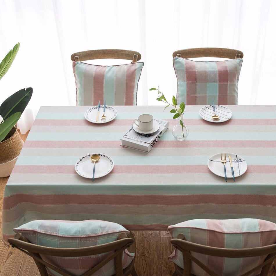 Striped Tablecloth with Tassels,Rectangular Linen Cotton Table Cover for Kitchen Dinning Room Tabletop Coffee Table Decoration - Provence Home Living Store