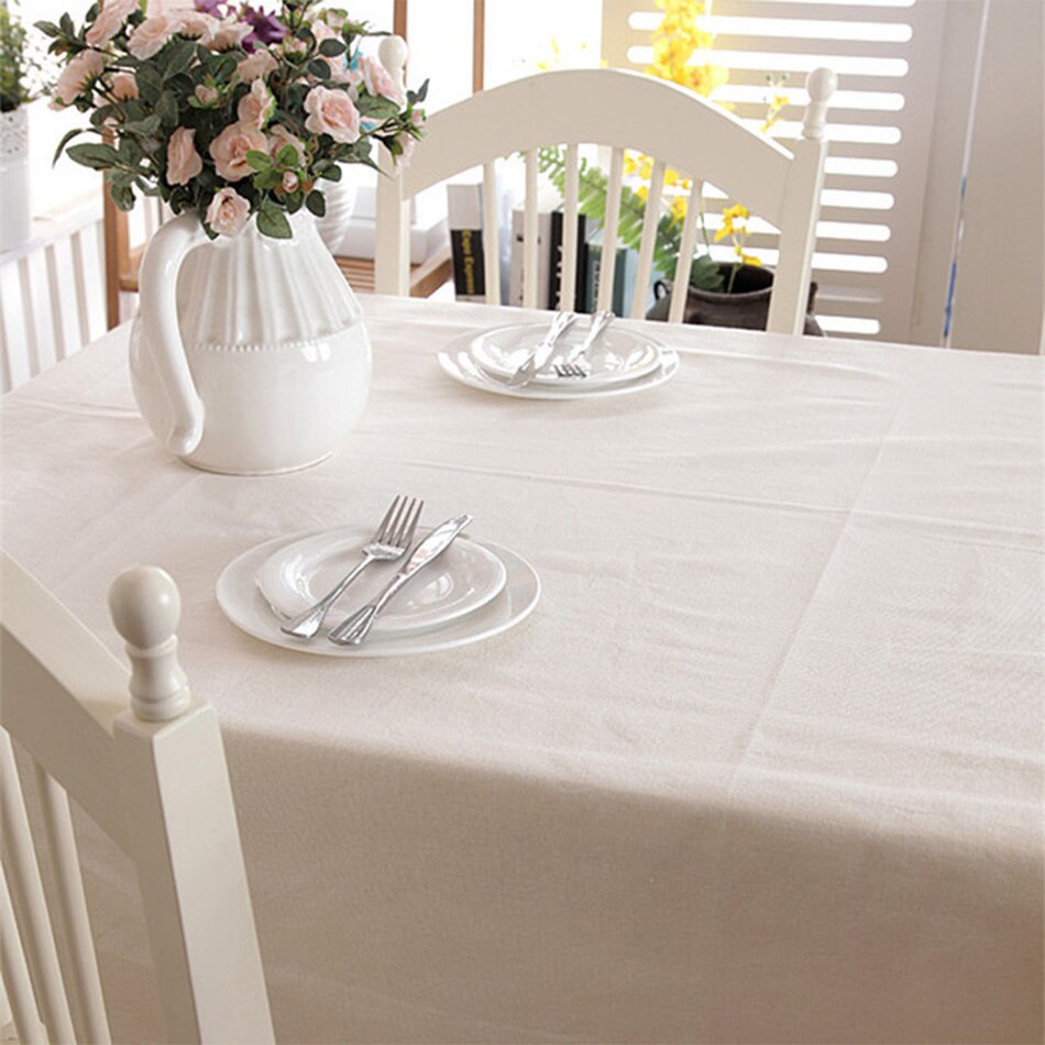 Customizable Linen Blending White Tablecloth,Rectangular Solid CoIor Table Cover ,for Kitchen Dinning Tabletop,Home Table Decor - Provence Home Living Store