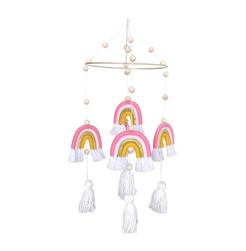 Cute Room Decoration Nordic Style Rainbow Wall Hanging Hand-Woven Rainbow Clouds Tassel Kids Rattle Mobile Crib Toy Home Decor - Provence Home Living Store