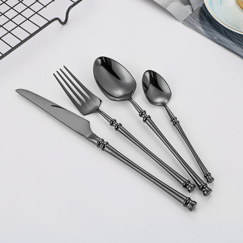 Stainless Steel Cutlery Set Gold Dinnerware Set Forks Knives Spoons Dinnerware Korean Food Cutlery Kitchen Accessories - Provence Home Living Store