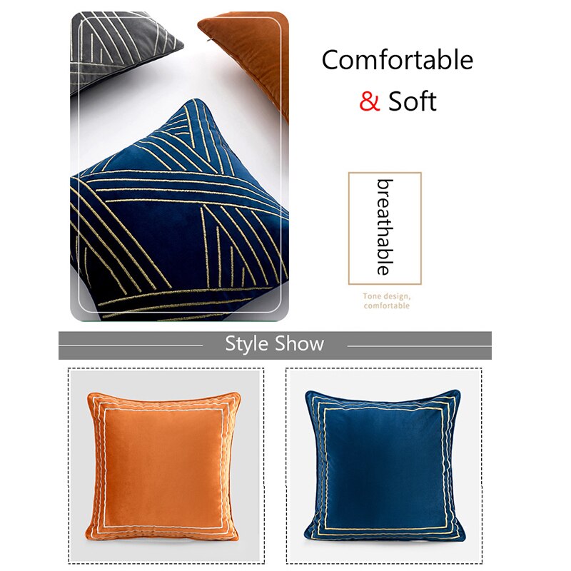 Living Room Luxurious Lint Throw Pillowcase, Cushion Cover Couch Accessories Fashion Home Decor Sofa All-match Pillow Euro Sham - Provence Home Living Store